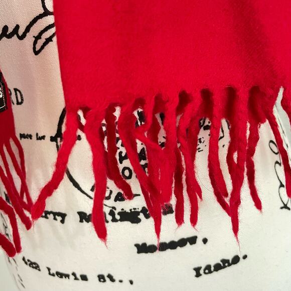 Vintage 100% Lambswool Fringe Scarf Rectangle Cherry Red Made in Italy Holiday - Picture 4 of 7